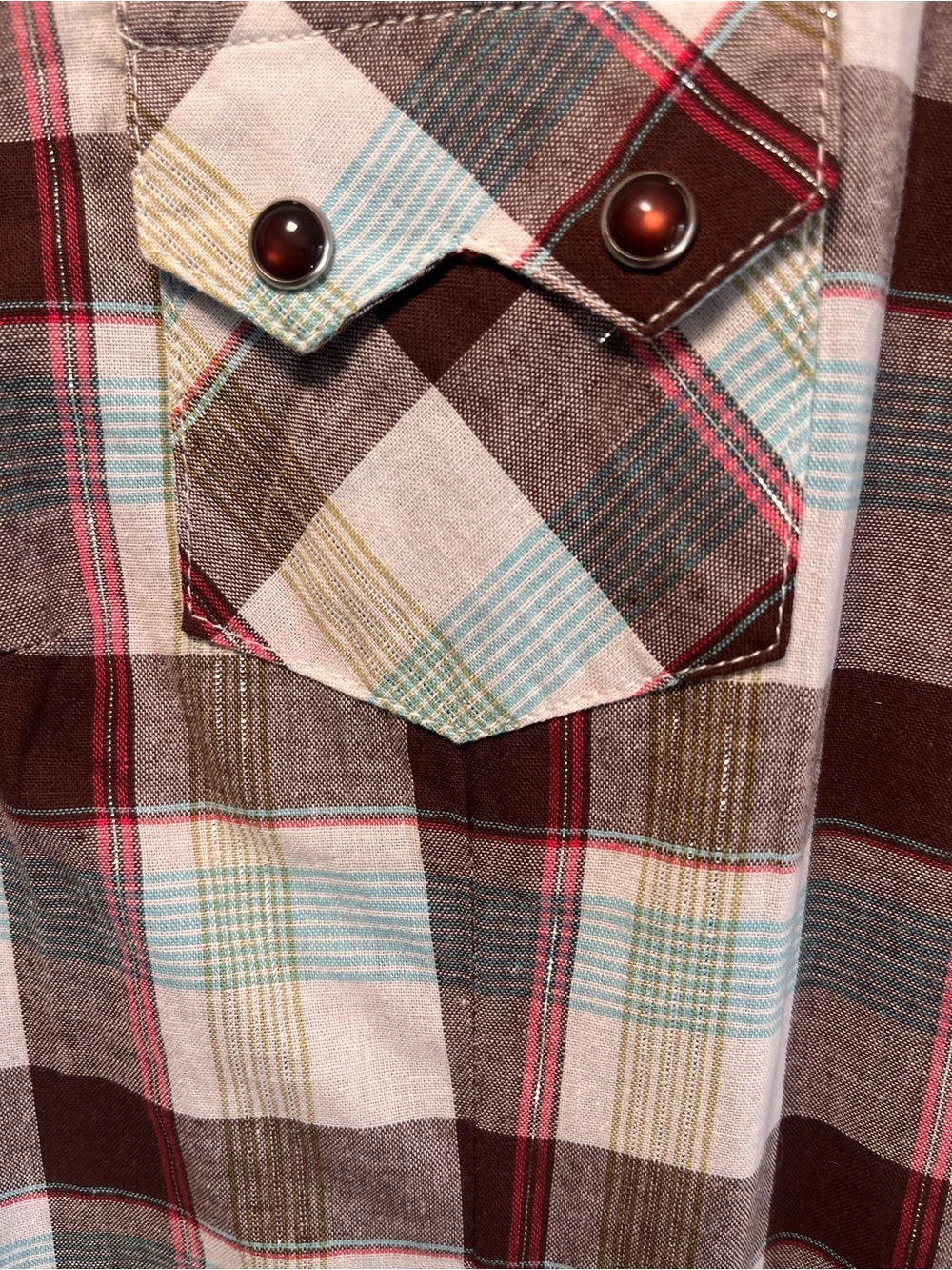 Shyanne Western Plaid Button-Down Shirt Multicolor Cotton Black Snap Metallic L - Picture 5 of 11
